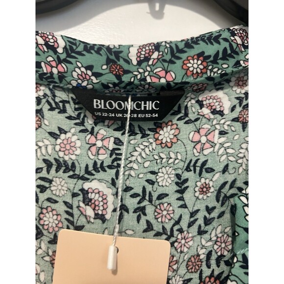 New Bloomchic Green Floral Print Maxi Dress Puff Sleeves Elastic Waist 22/24 - Picture 3 of 7